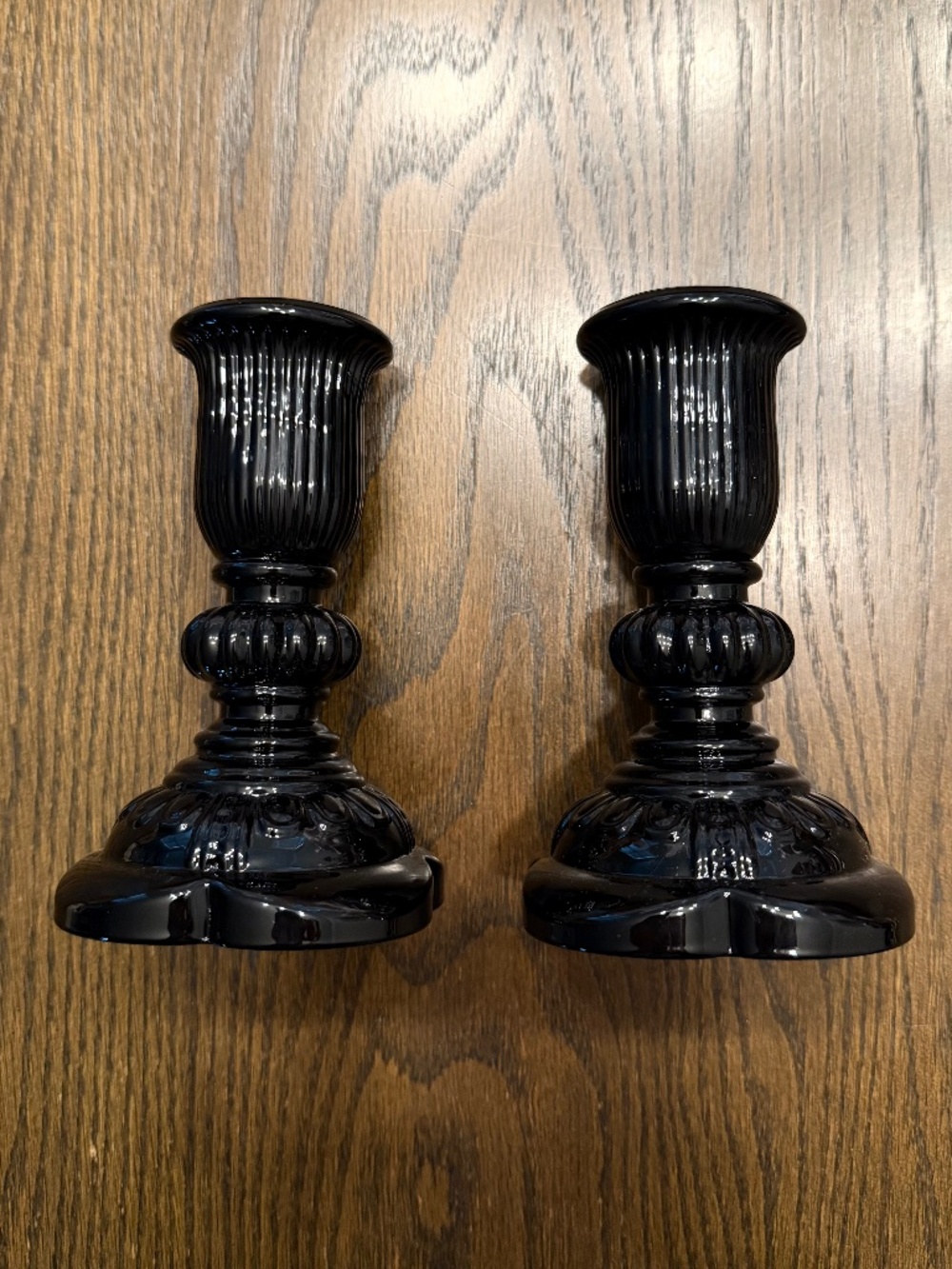 NWT - Godinger Freya Black Crystal Glass Candlestick Holders Set of 2 (5")